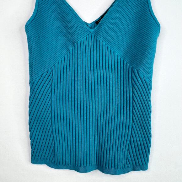 INC International Concepts Blue Ribbed Stretchy Tank Top LG - Picture 5 of 8